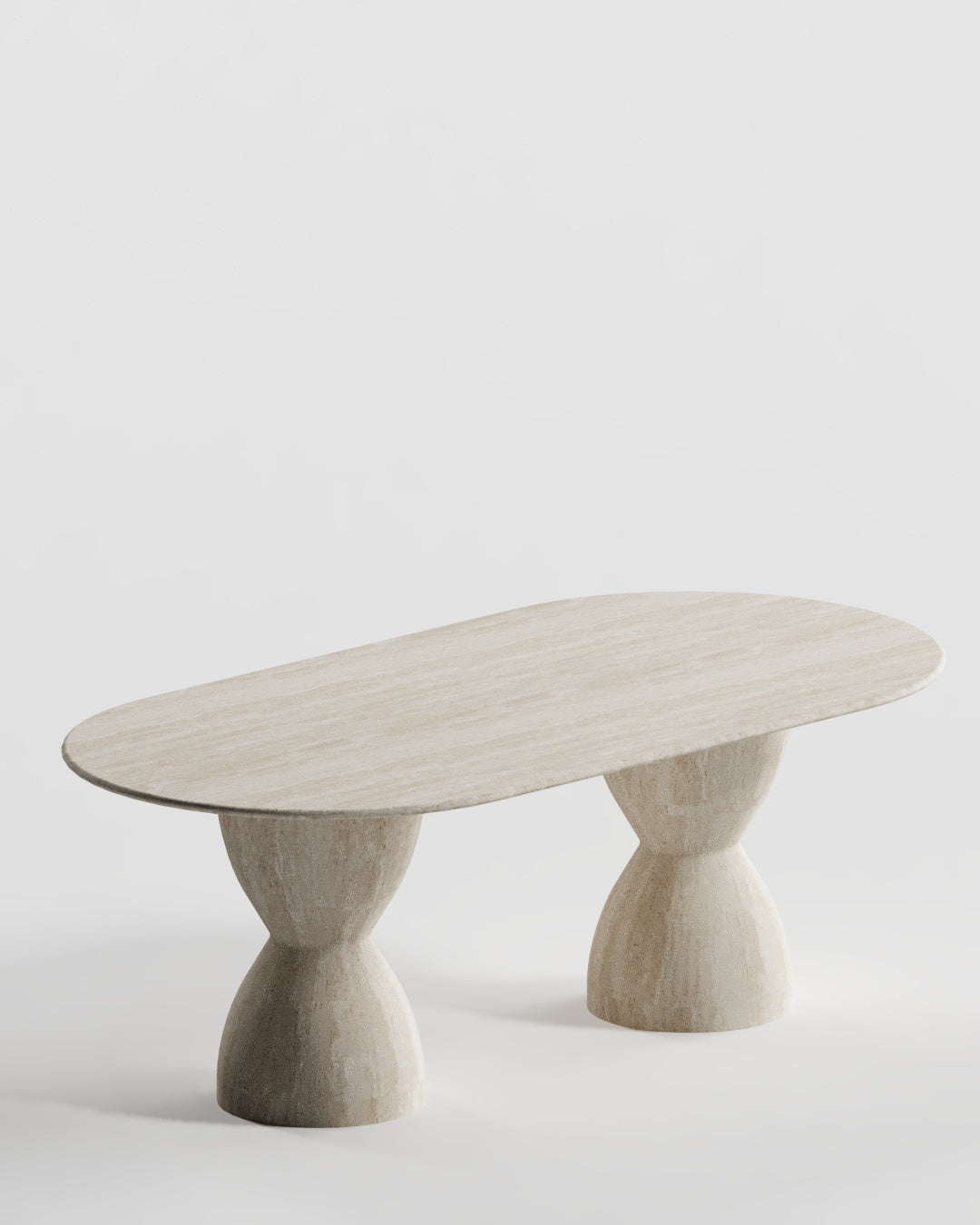 Solid Travertine Dining Table – Oval Hourglass Base