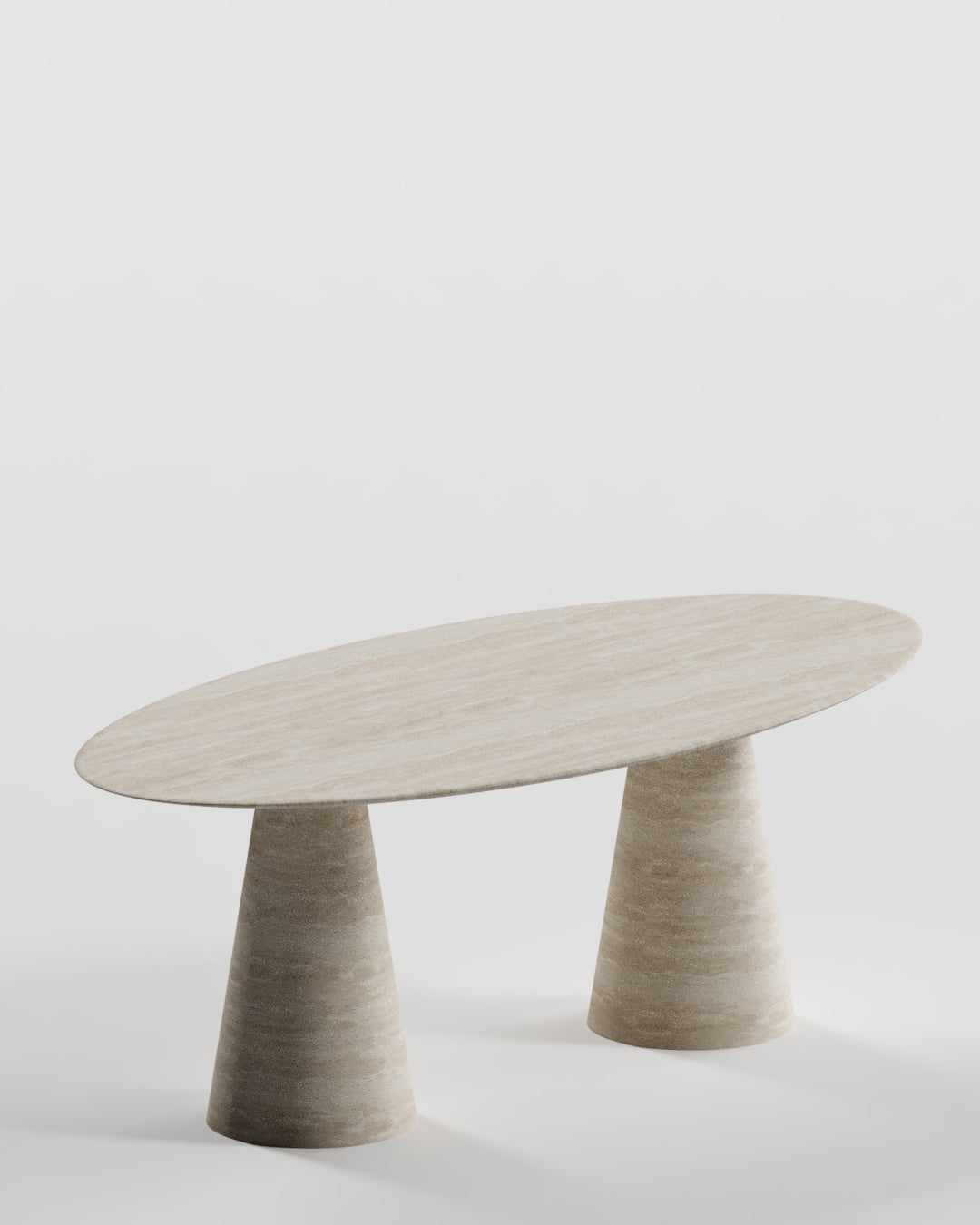 Solid Travertine Dining Table – Tapered Cone Bases
