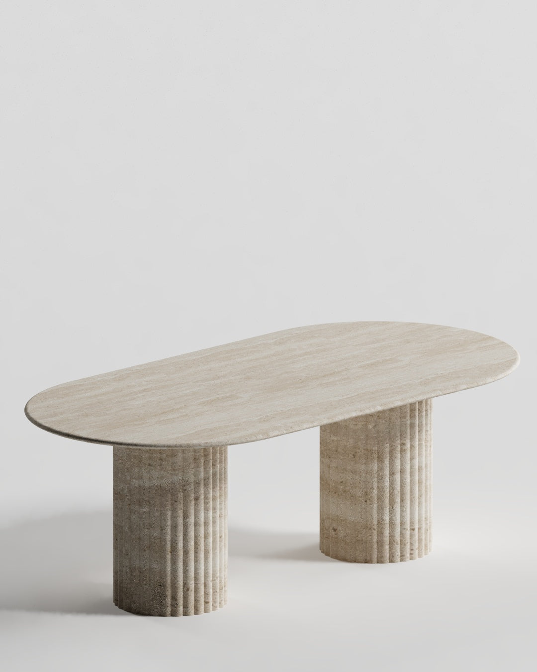 Solid Travertine Dining Table – Ribbed Base