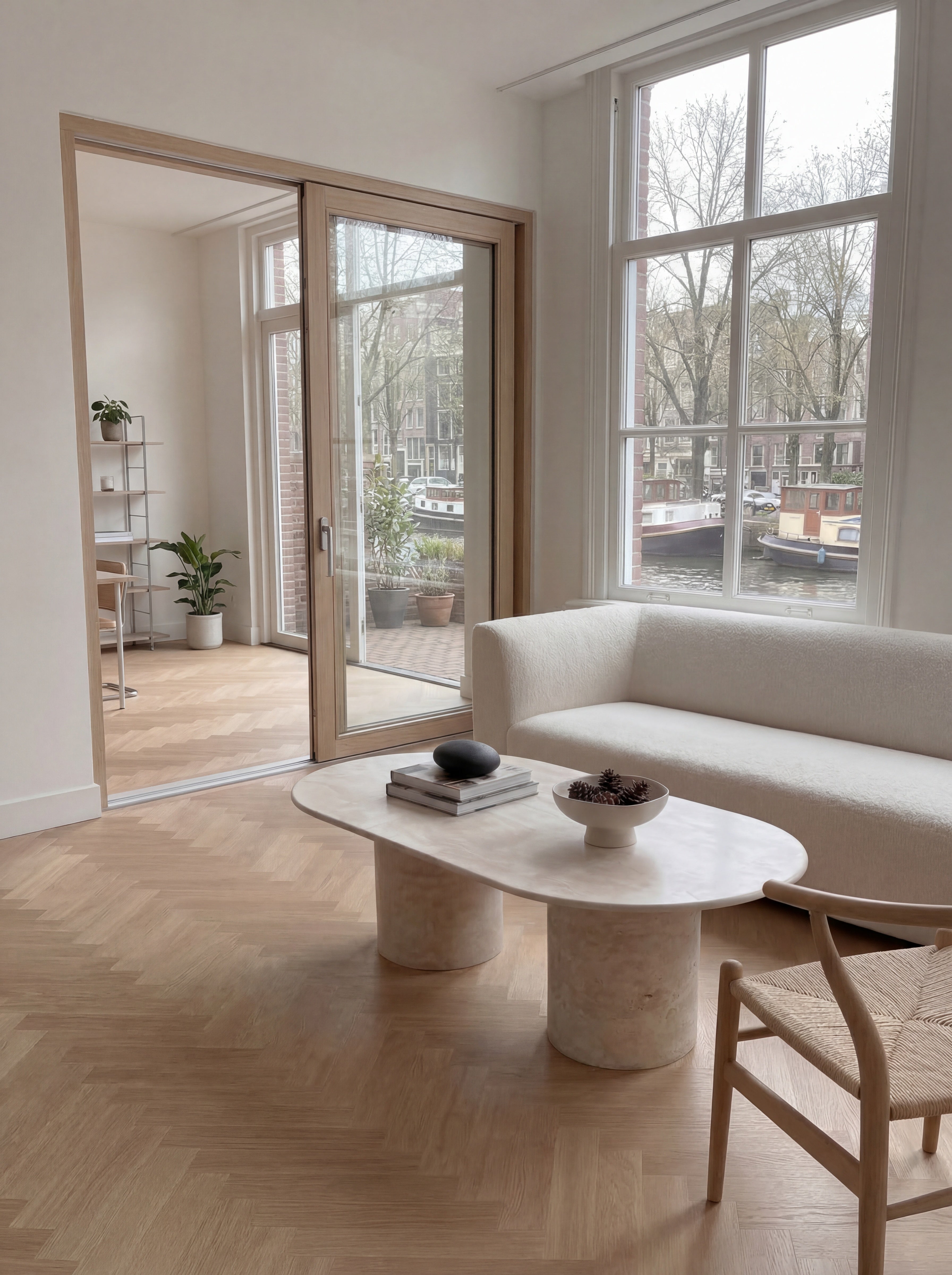 Solid Travertine Coffee Table – Cylindrical Base