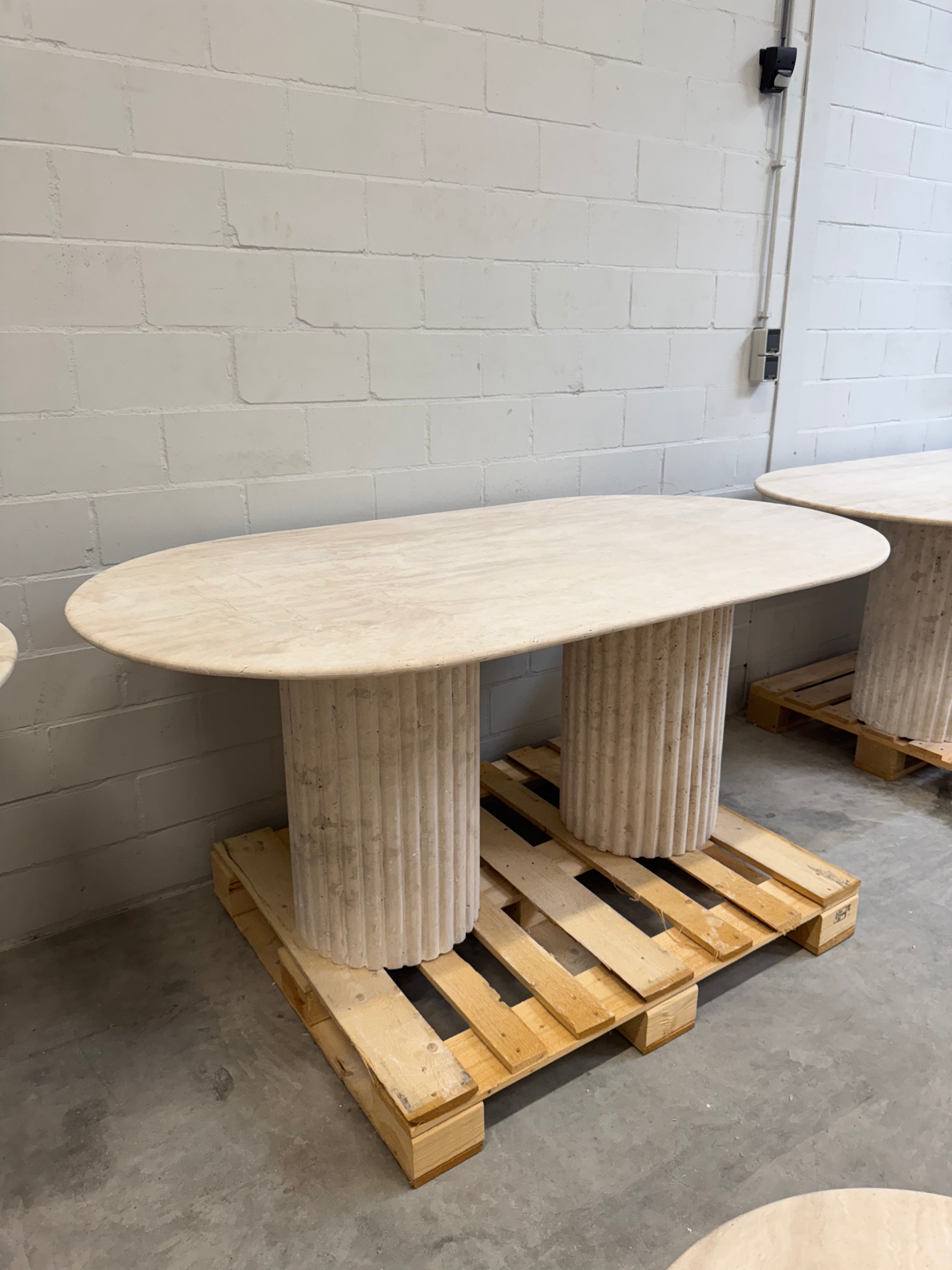 Solid Travertine Dining Table – Danish Oval/ Fluted Base 180x100cm #SHOWMODEL