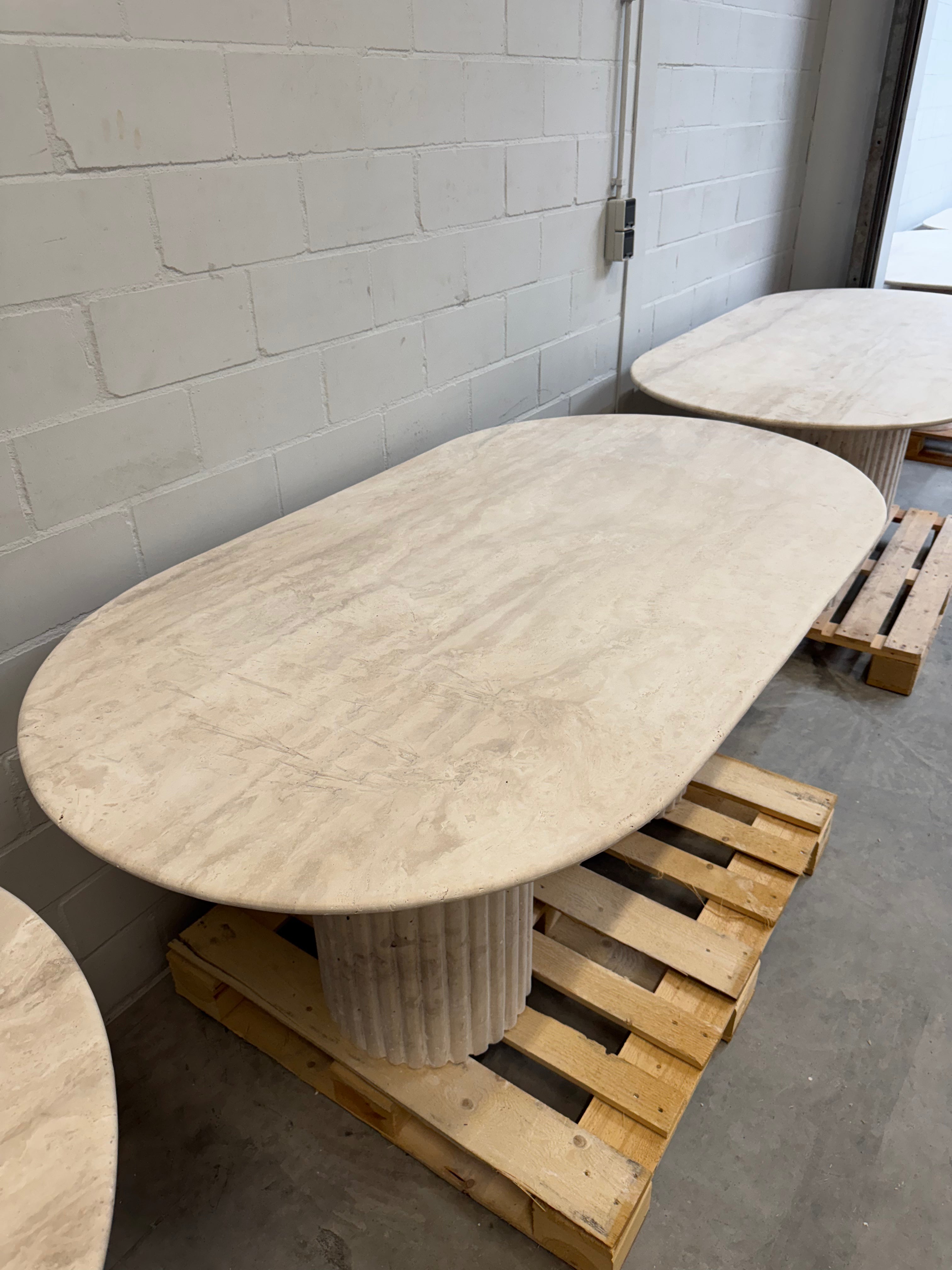 Solid Travertine Dining Table – Danish Oval/ Fluted Base 180x100cm #SHOWMODEL