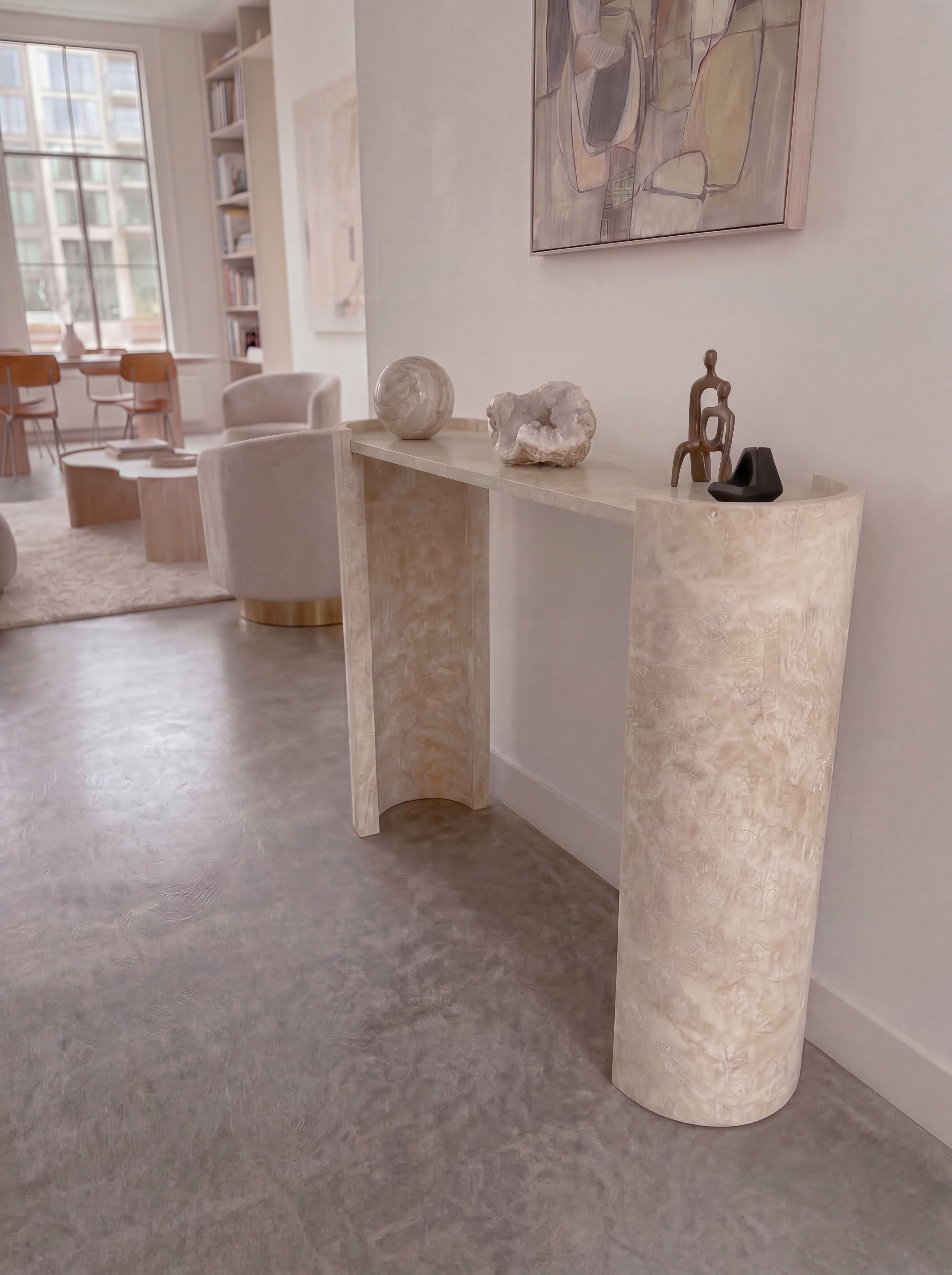 Solid Travertine Console - Sculpted Curve Base