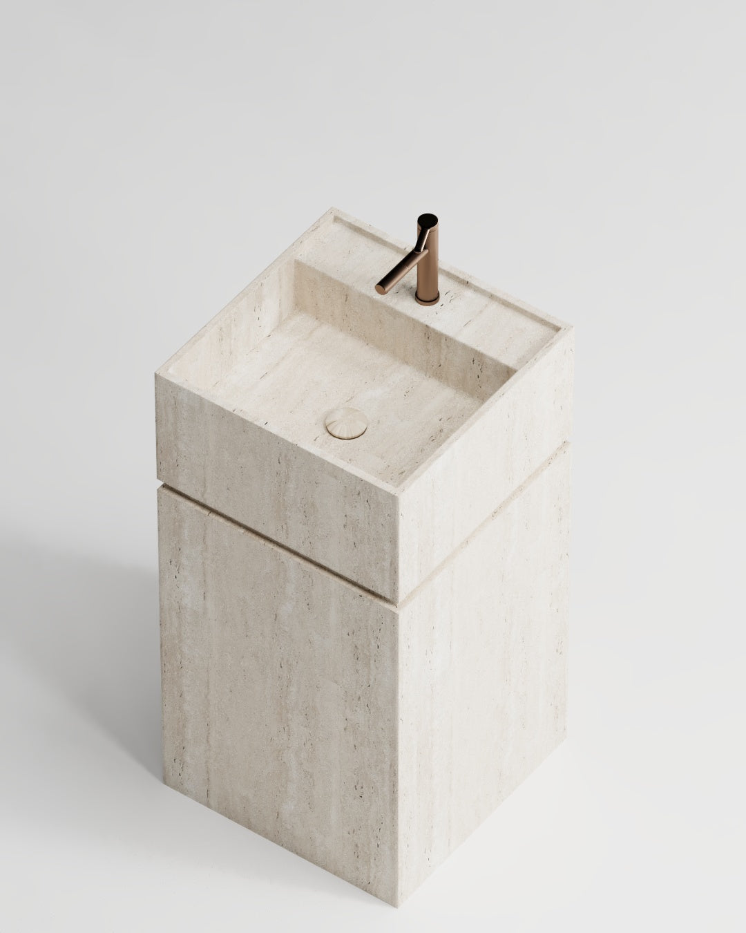 Solid Travertine Pedestal Sink – Minimalist Edge