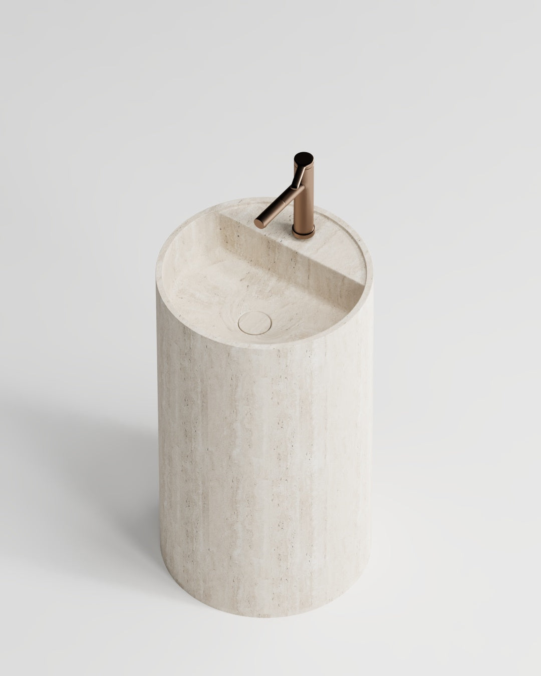 Solid Travertine Pedestal Sink – Cylindrical Form