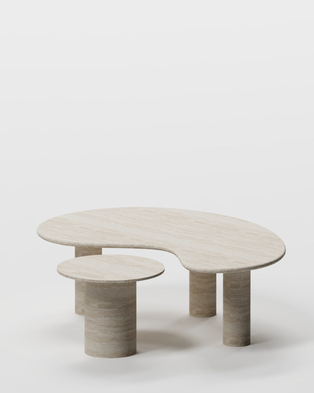 Solid Travertine Coffee & Side Table Set – Organic Shape