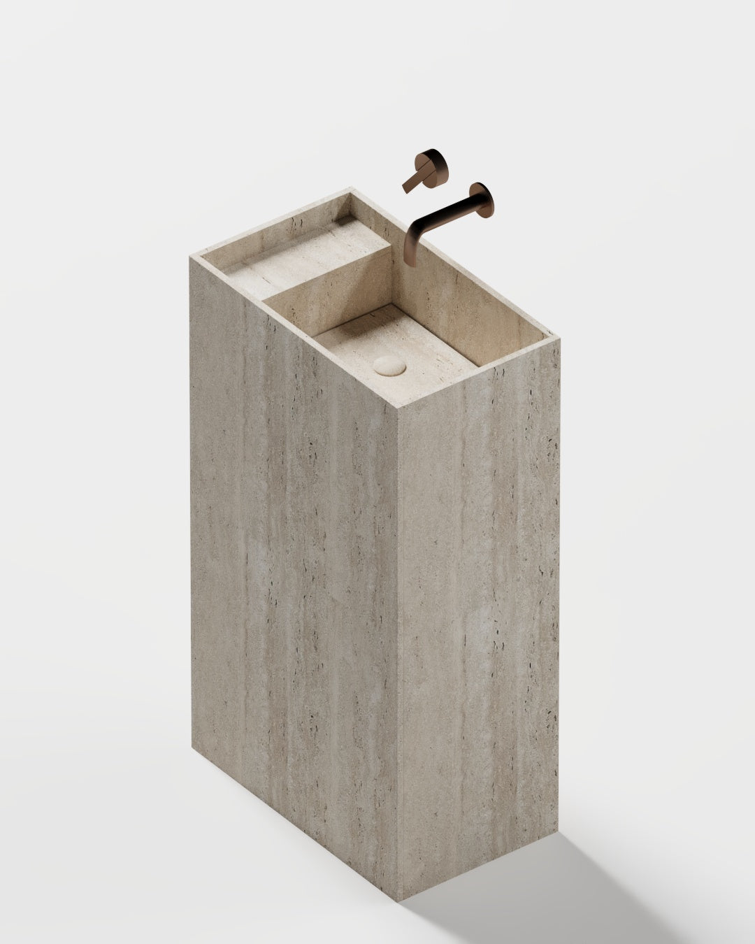 Solid Travertine Pedestal Sink – Monolithic Form