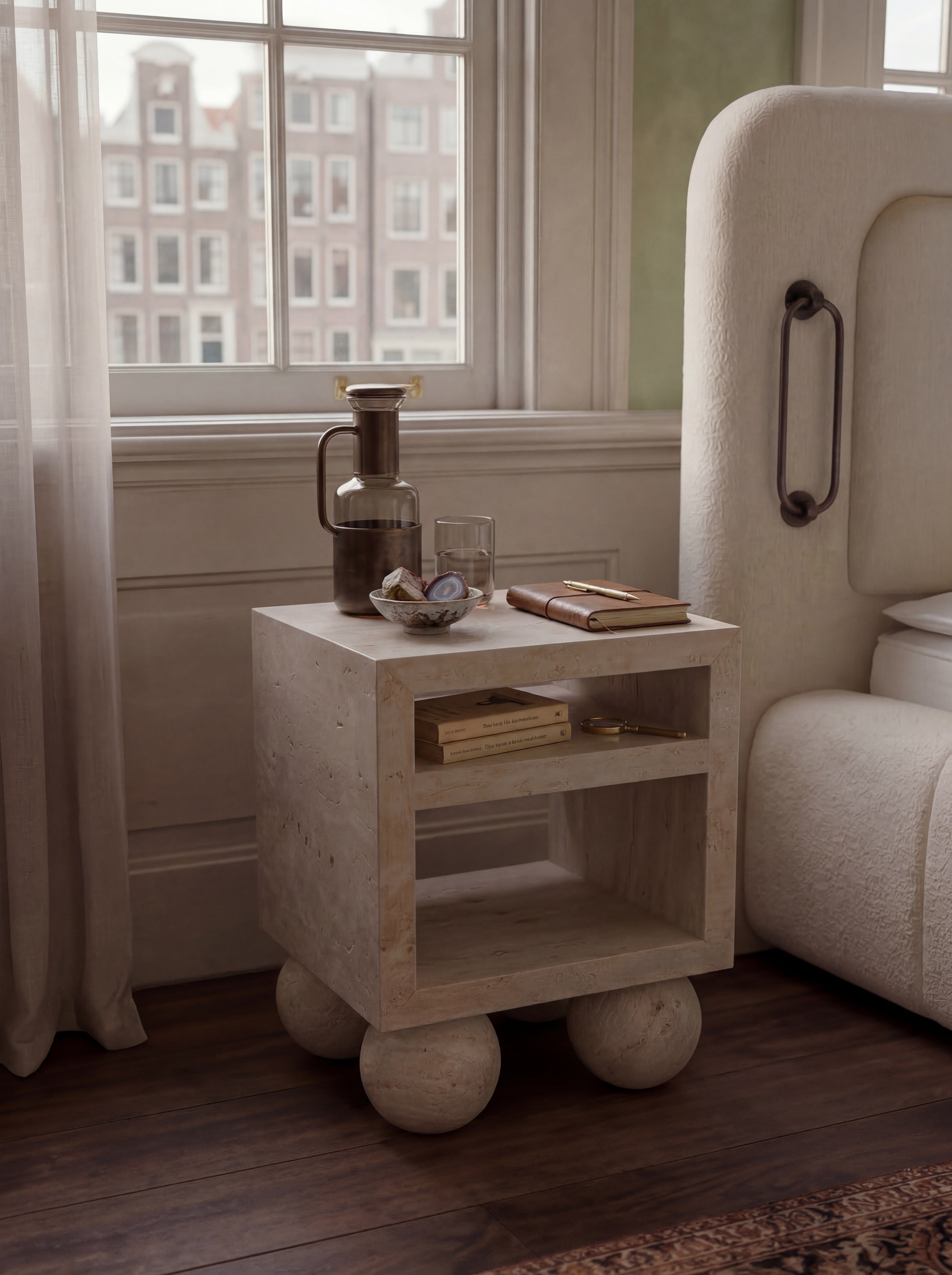 Solid Travertine Side Table – Orbita Sphere