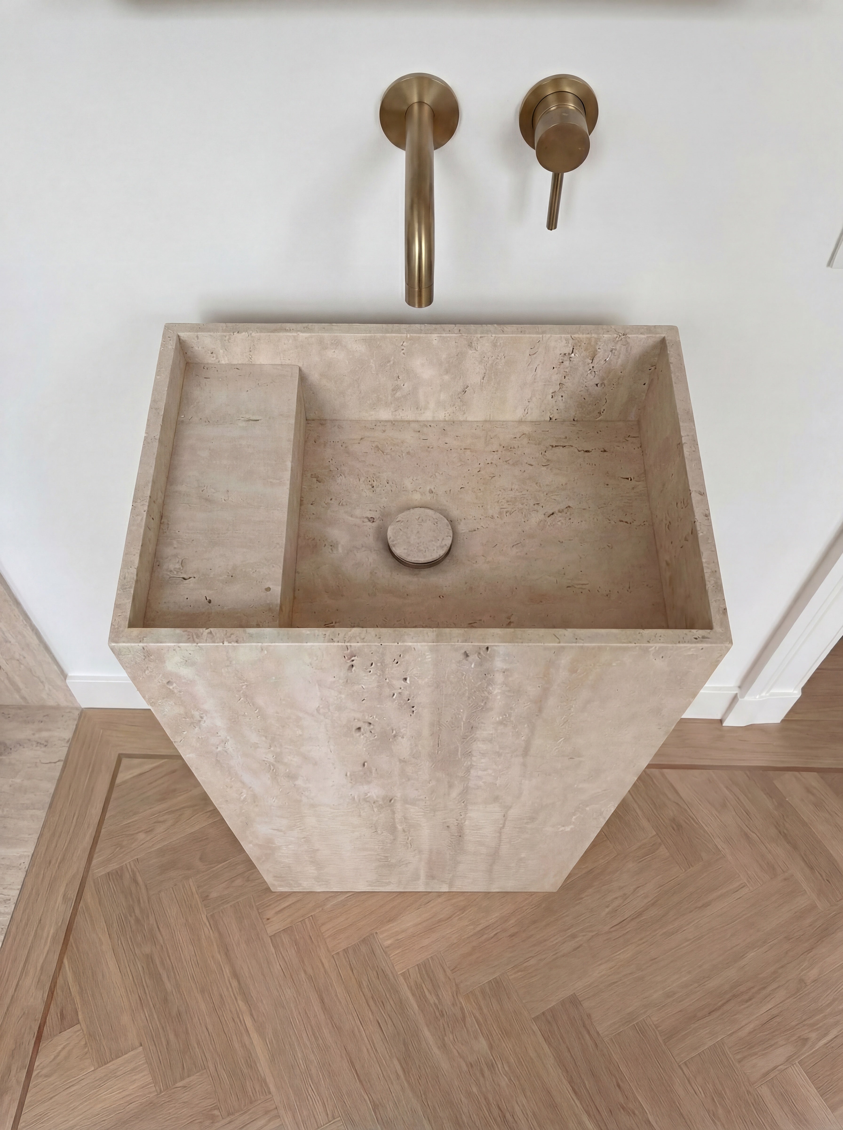 Travertine Pedestal Sink – Rectangular Form