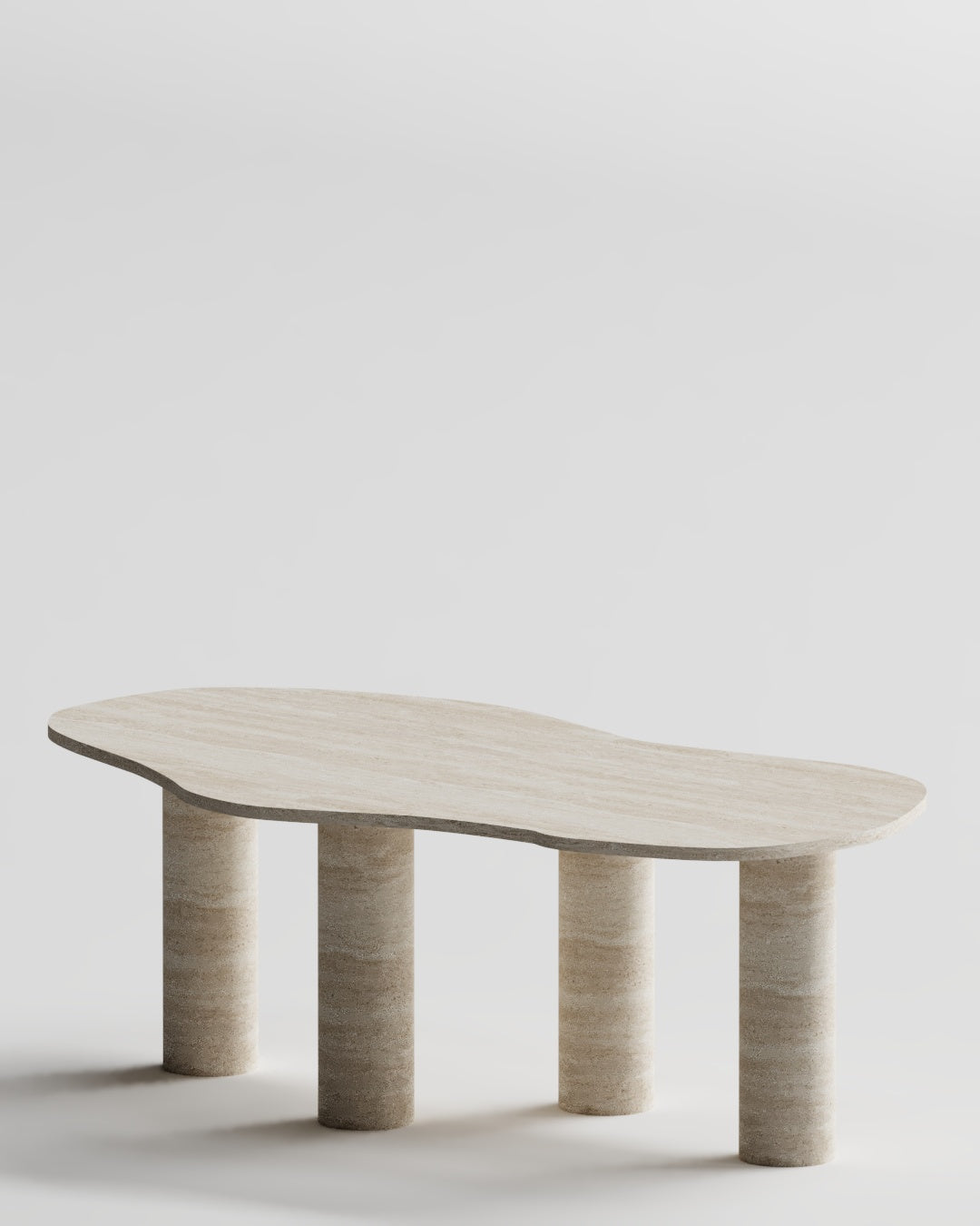 Solid Travertine Dining Table – Organic Top with Cylindrical Bases