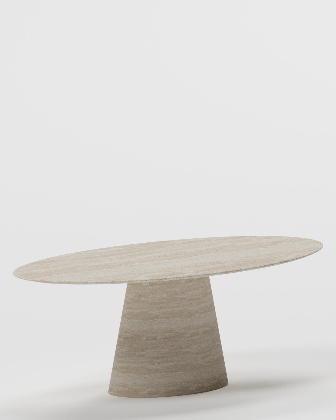 Solid Travertine Dining Table – Sculpted Cone Base