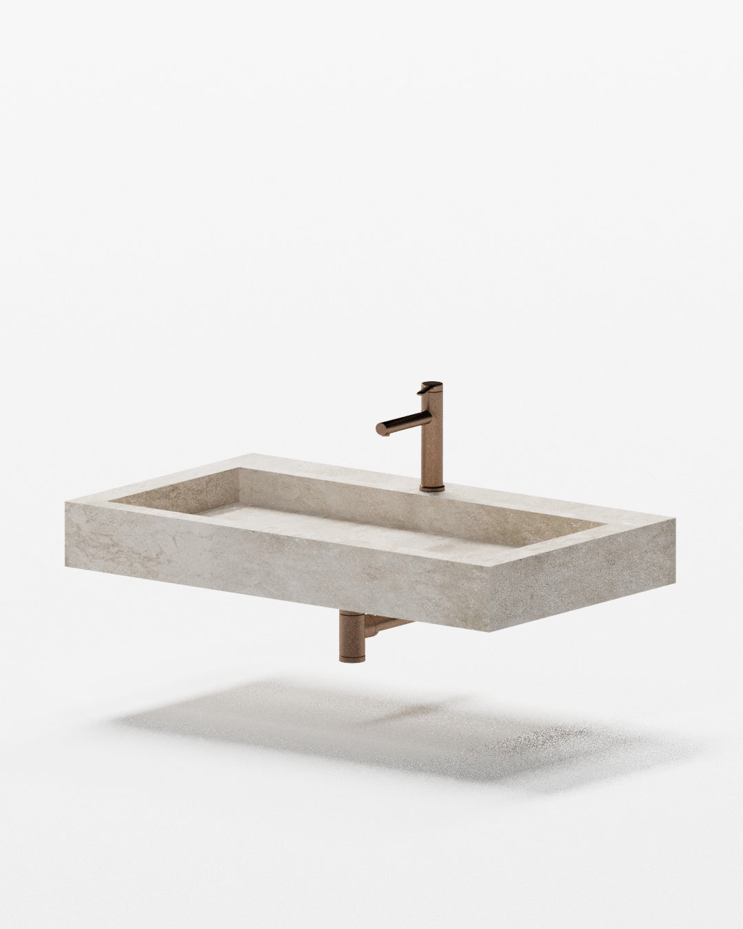 Solid Travertine Wall-Mounted Sink – Rectangular Form