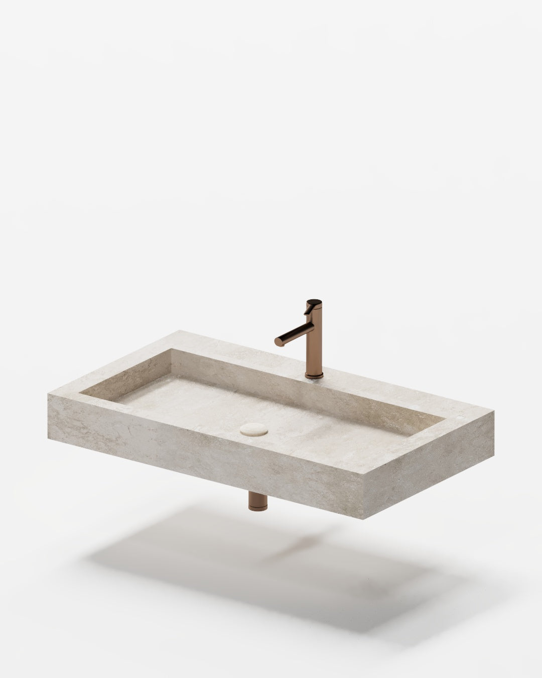 Solid Travertine Wall-Mounted Sink – Rectangular Form
