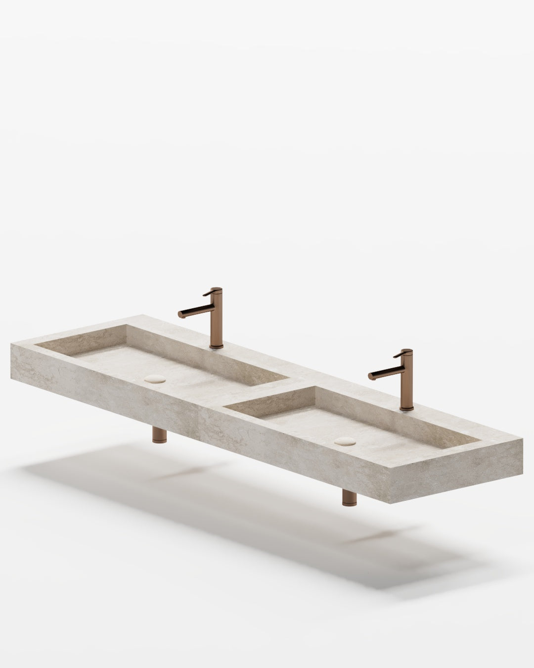 Solid Travertine Wall-Mounted Double Sink – Rectangular Form
