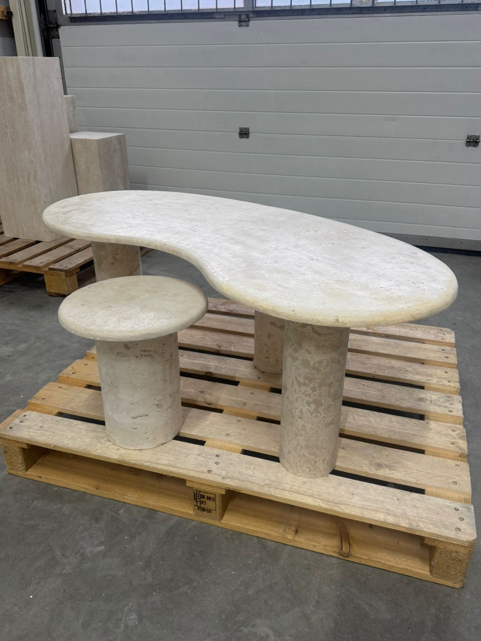 Solid Travertine Coffee & Side Table Set – Organic Shape