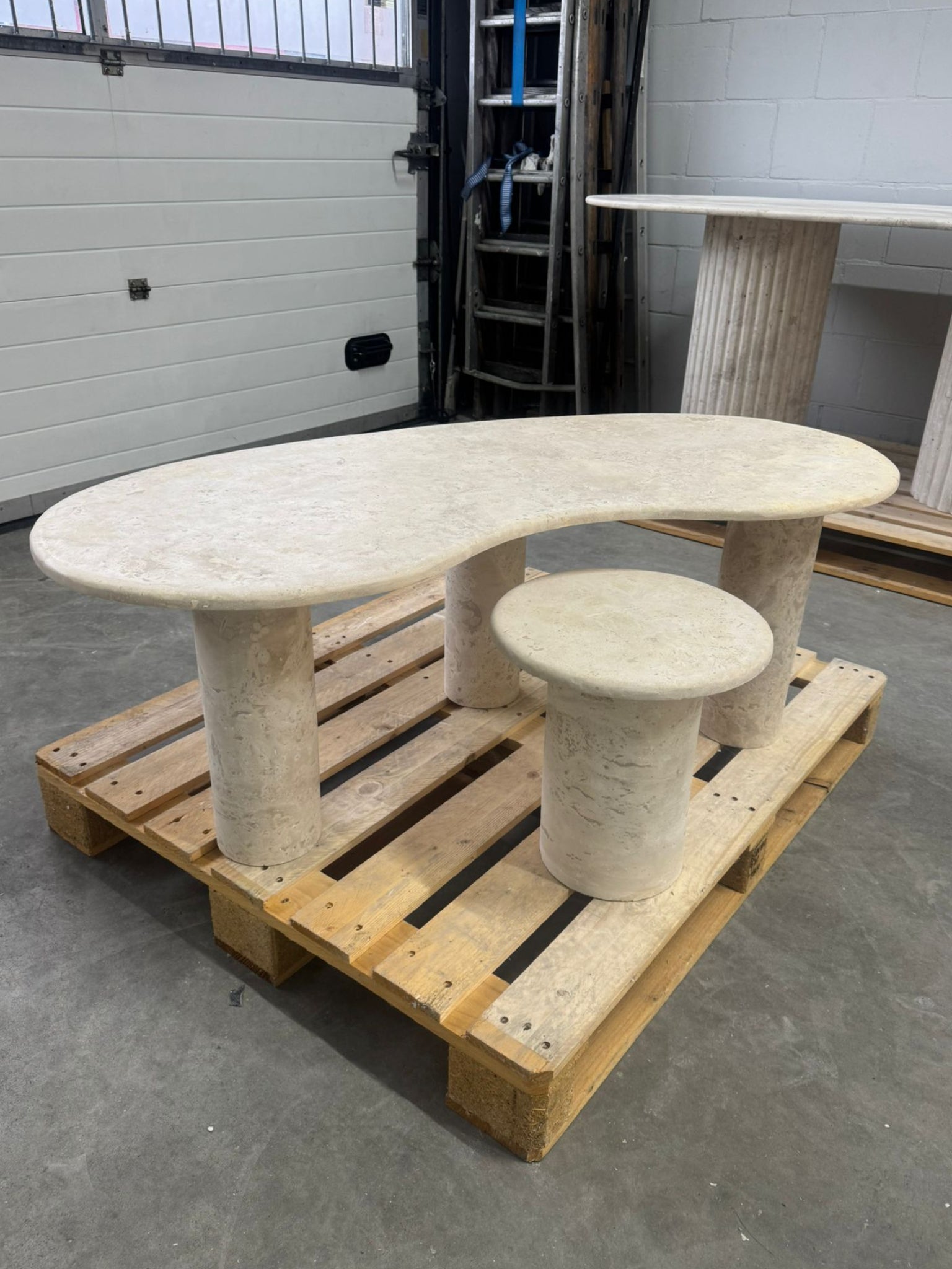 Solid Travertine Coffee & Side Table Set – Organic Shape