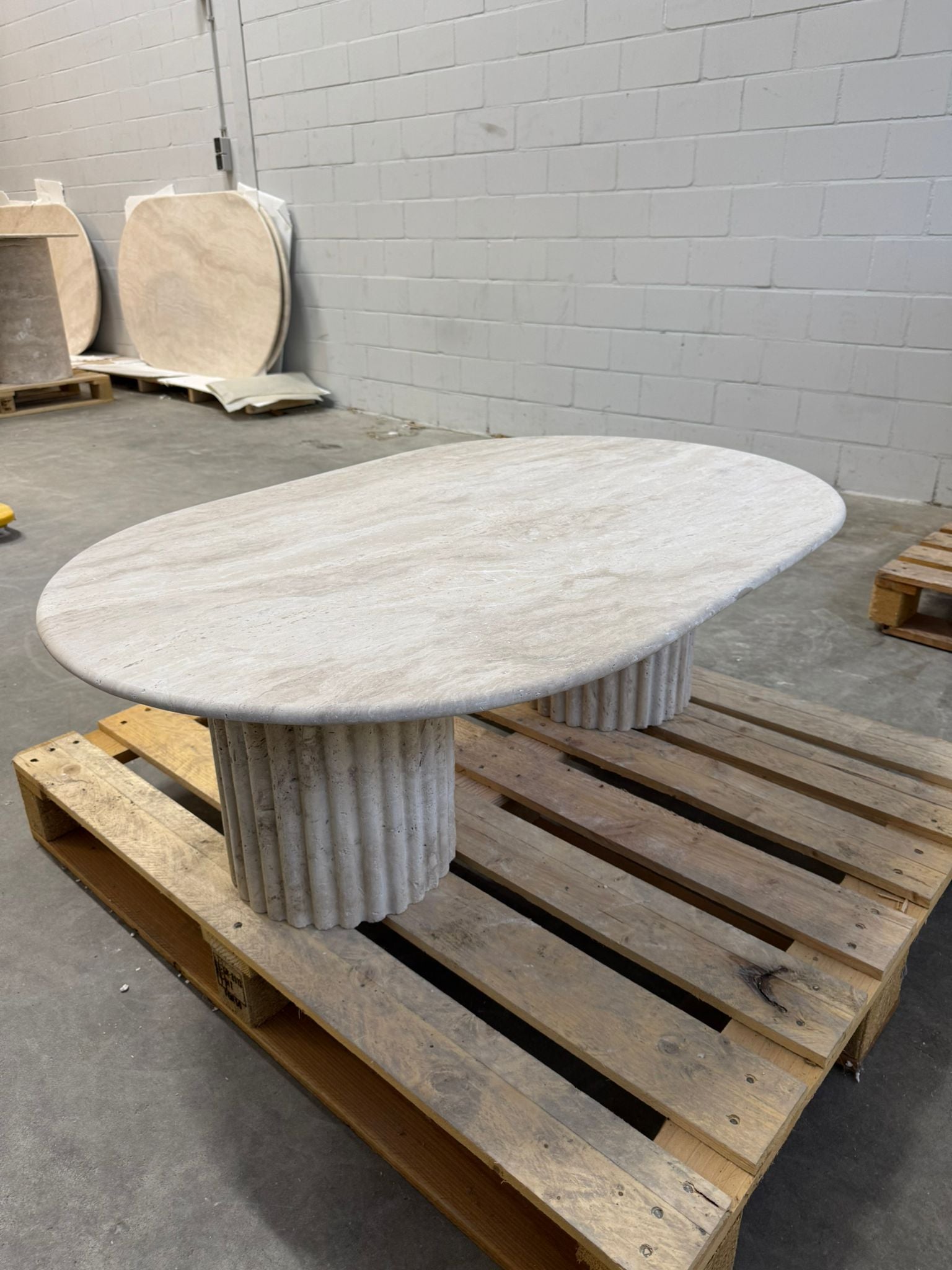 Solid Travertine Coffee Table – Fluted Base