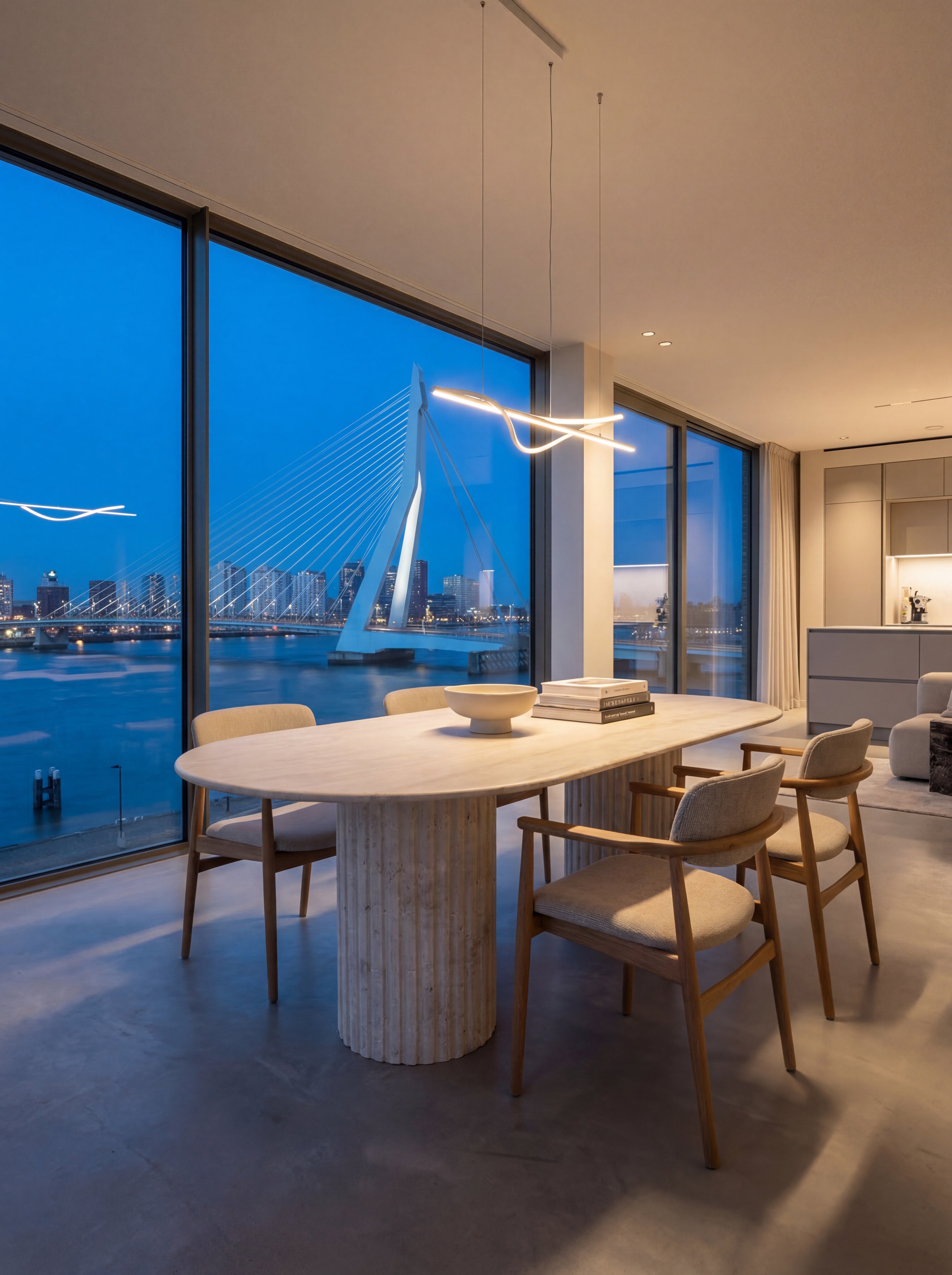 Solid Travertine Dining Table – Danish Oval/ Fluted Base